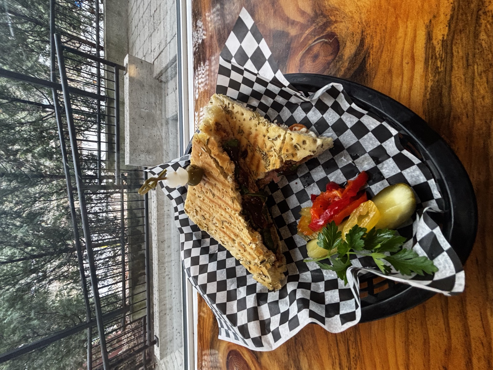 Toasted panini in a basket